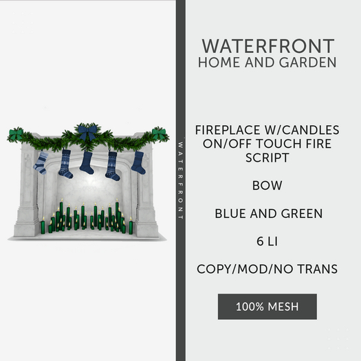 ♥ Waterfront Fireplace Candles Blue Bow ♥