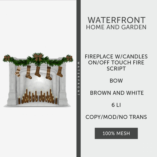 ♥ Waterfront Fireplace Candles Brown Bow- Green ♥