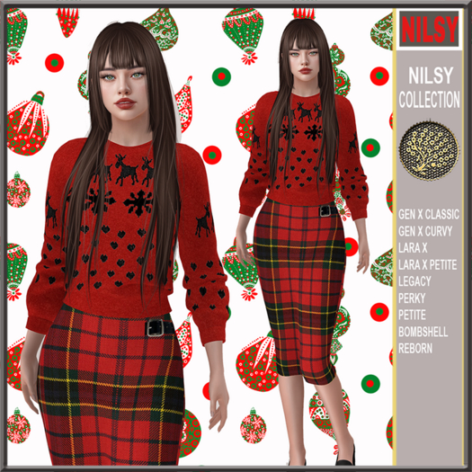 CHRISTMAS SWEATER&TARTAN PENCIL SKIRT