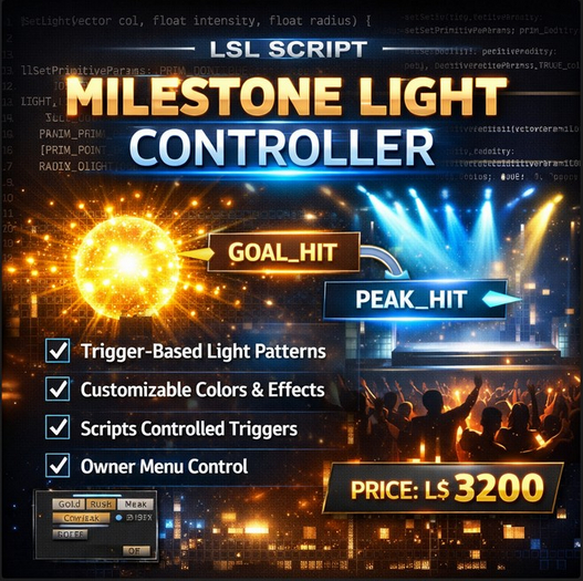 LSL Milestone Light Pattern Controller – Trigger-Based Animated Lighting System | Full Perm Script