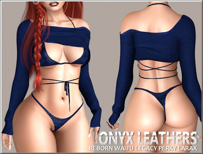 Blue Ribbed Pullover with Matching Bikini