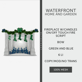 ♥ Waterfront Fireplace Candles Green Bow ♥
