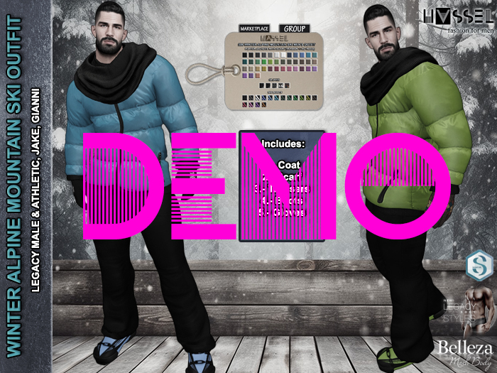(HASSEL) DEMO WINTER ALPINE SKI OUTFIT SET X MEN PUFFER JACKETS GLOVES SCARF BOOTS LEGACY MALE & ATHLETIC, JAKE, GIANNI