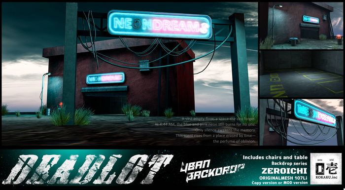 *ZEROICHI* DEADLOT Urban horror neon Backdrop