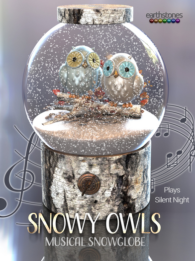 EarthStones Snowy Owls Musical Snowglobe
