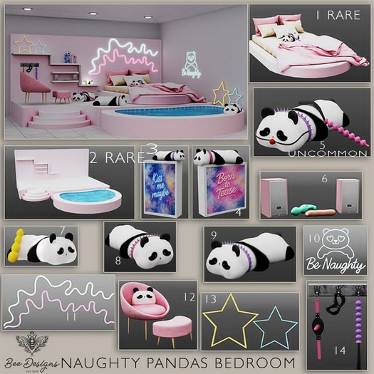 01 Bee Designs Naughty Pandas Bedroom RARE