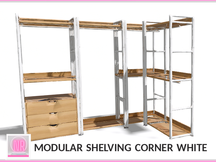 Second Life Marketplace - Modular Corner Shelving White | Metal & Wood ...