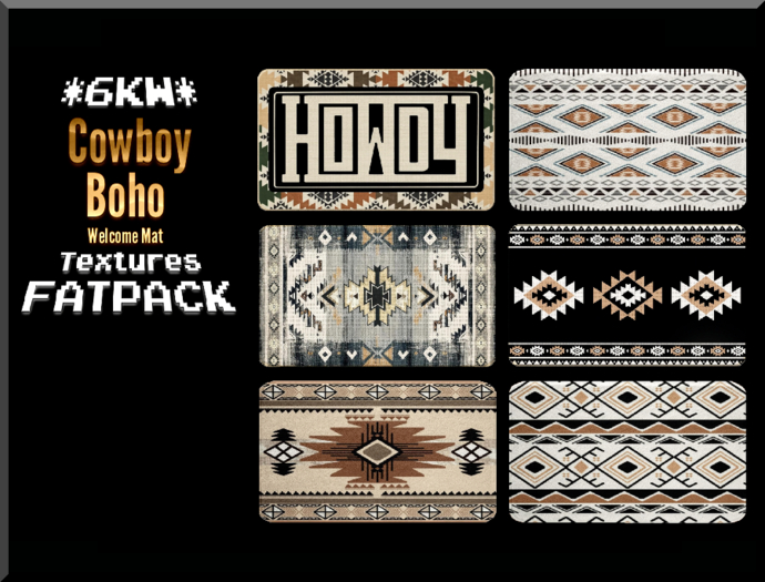 *6KW* FULL PERM Cowboy Boho Welcome Mat Textures FATPACK