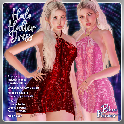 Blue Flower - Halo Halter Dress - Fatpack
