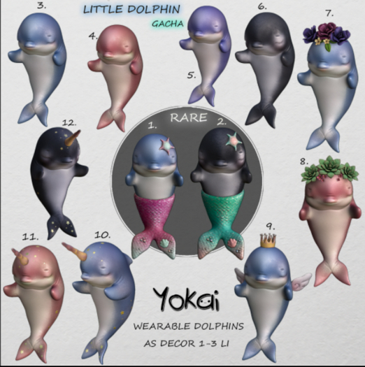 2.YOKAI - Little Dolphin - Black Mermaid Dolphin RARE