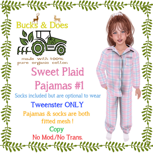 [Bucks & Does] Sweet plaid pajamas set 1