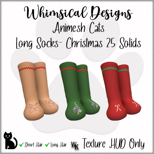 WD Cat Long Socks Christmas 25 Solids