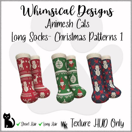 WD Cat Long Socks Christmas Patterns 1