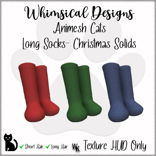 WD Cat Long Socks Christmas Solids