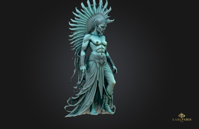 Dark Horned Maiden Statue – Mystical Gothic Fantasy Sculpture Decor