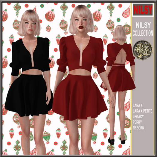 CROPPED BLOUSE&FLARED SKIRT,2OPTIONS