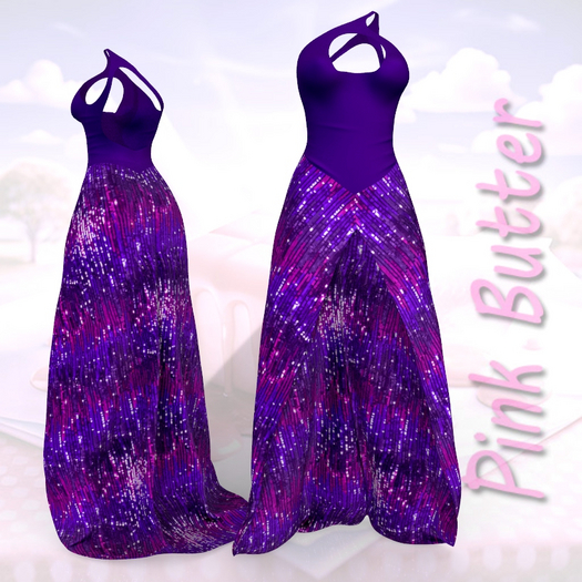Purple Sequins High Slit Gown PEACH