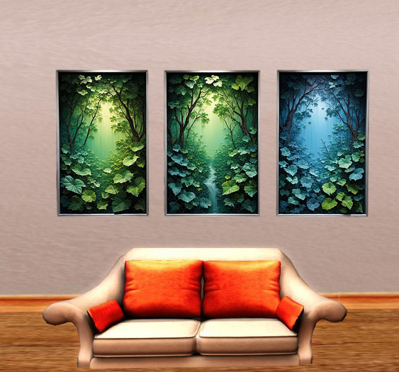  Green Landscape Wall Sticker with Tryptic Frame 4