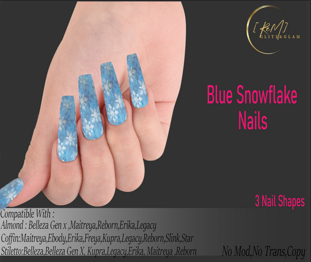 [ReM]Light Blue Snowflake-All three Nails