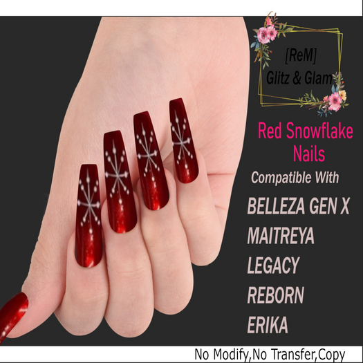 [ReM]  Red Snowflake Nails
