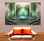 Green Landscape Wall Sticker with Tryptic Frame 7
