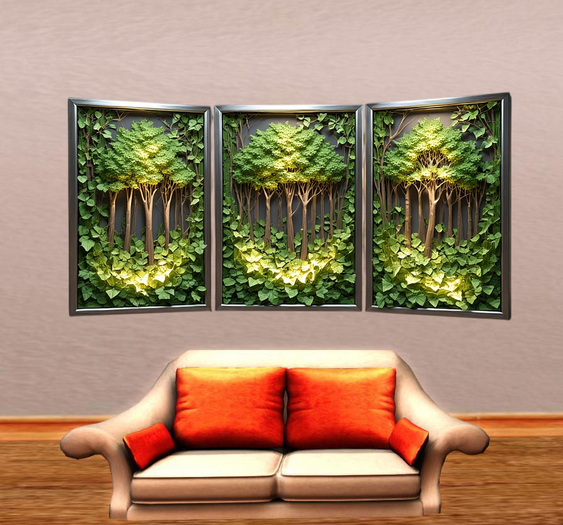 Green Landscape Wall Sticker with Tryptic Frame 8