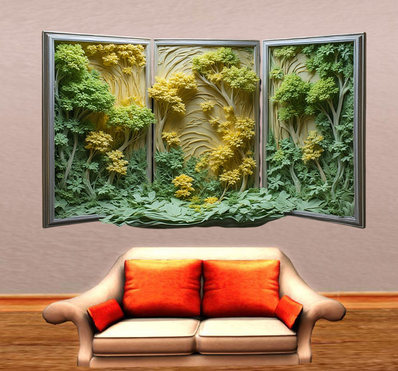 Green Landscape Wall Sticker with Tryptic Frame11