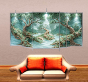 Green Landscape Wall Sticker with Tryptic Frame 12