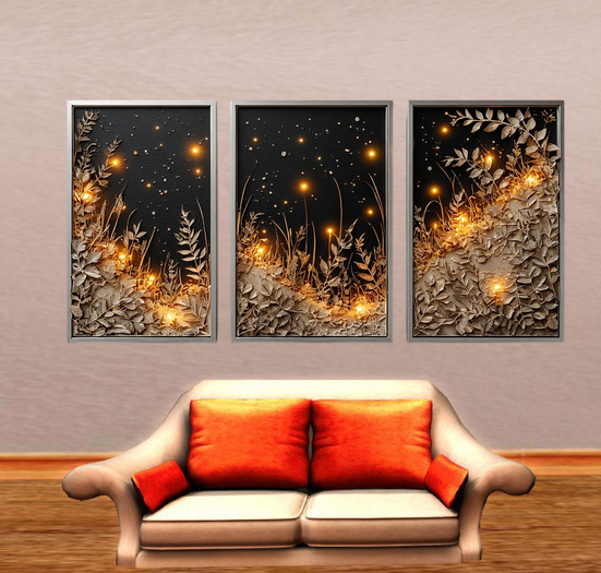 Green Landscape Wall Sticker with Tryptic Frame 9