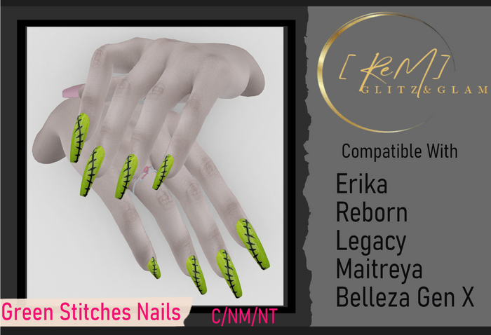 [ReM]  Green Stitches Nails