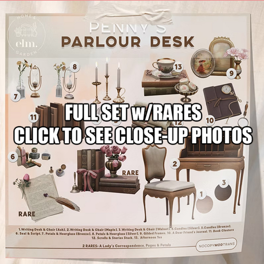 Elm. Penny's Parlour Desk FULL SET w/RARES