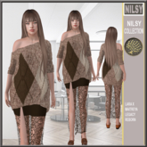 ASYMETRIC SHOULDER SWEATER&LACE MIX LONG SLIT SKIRT