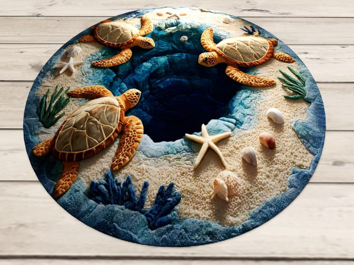Rug- Round Sea Turtles Boxed