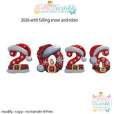 2026 with falling snow and robin