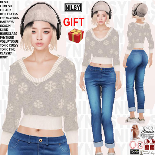 GIFT,SNOWFLAKE SWEATER WITH CROPPED JEANS