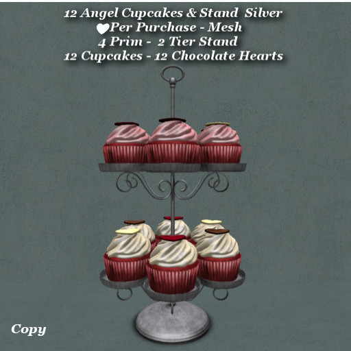 12 Angel Cupcakes & Stand Silver1