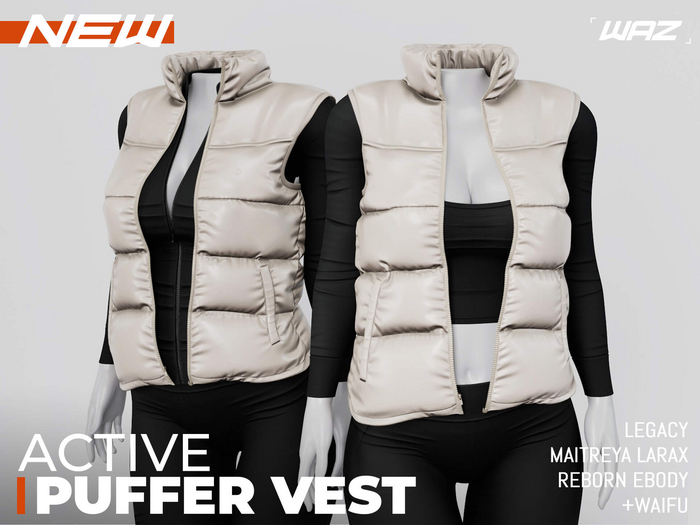WAZ - Active Puffer Vest Jacket (Beige)