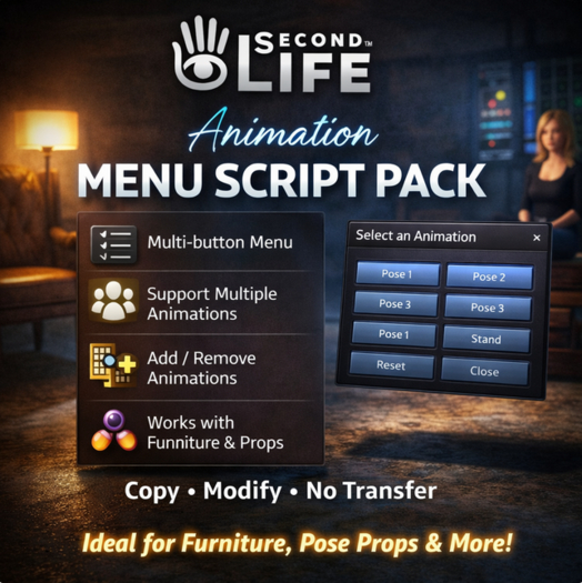 Second Life Marketplace - Animation Menu Script Pack – Easy & Powerful