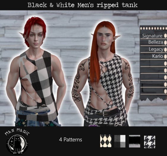 ::MM:: Black & White Men's ripped tank - 4 Textures