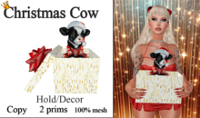 Christmas Cow in Gift Box [Hold & Decor] - Low Prim - 100% Mesh