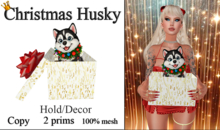 Christmas Husky Puppy in Gift Box [Hold & Decor] - Low Prim - 100% Mesh