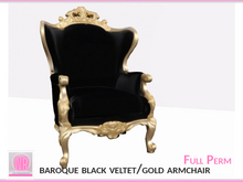 Baroque Armchair Black Velvet Gold Full Perm Luxury Classic Chair for Decor & Creators