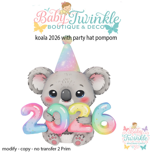 koala 2026 with party hat pompom
