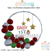 baby  1st christmas red green silver  robin