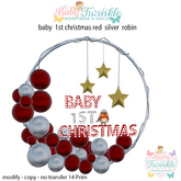 baby  1st christmas red  silver  robin