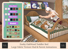 {KK} Zooby Bed ~ OAK WOOD Single Bed with large fabric hud for Pillows and Blankets