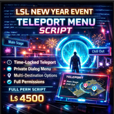 LSL New Year Event Teleport Menu Script (Time-Locked Dialog Teleporter) – Full Perm