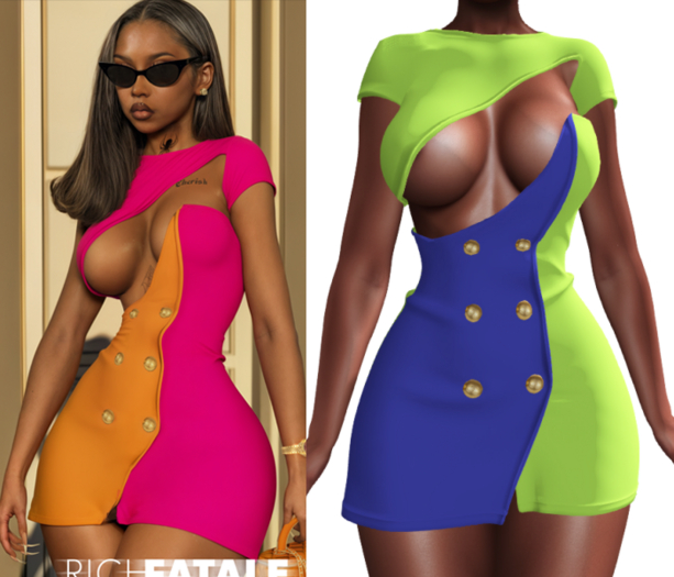 $RICH FATALE - PAULA DRESS - SLIME/BLUE