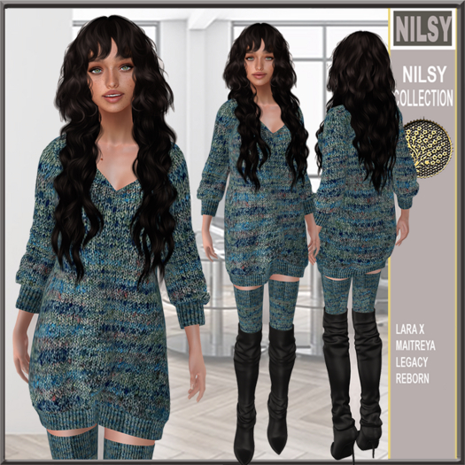 KNIT DRESS WITH STOCKINGS&BOOTS