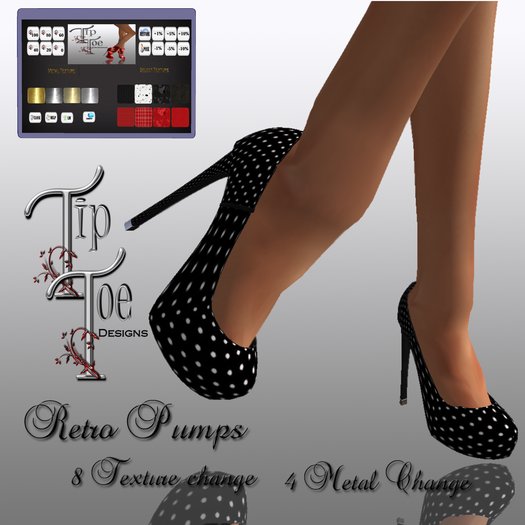 TIPTOE Retro Plain Pumps-Blacks & Reds-Texture change